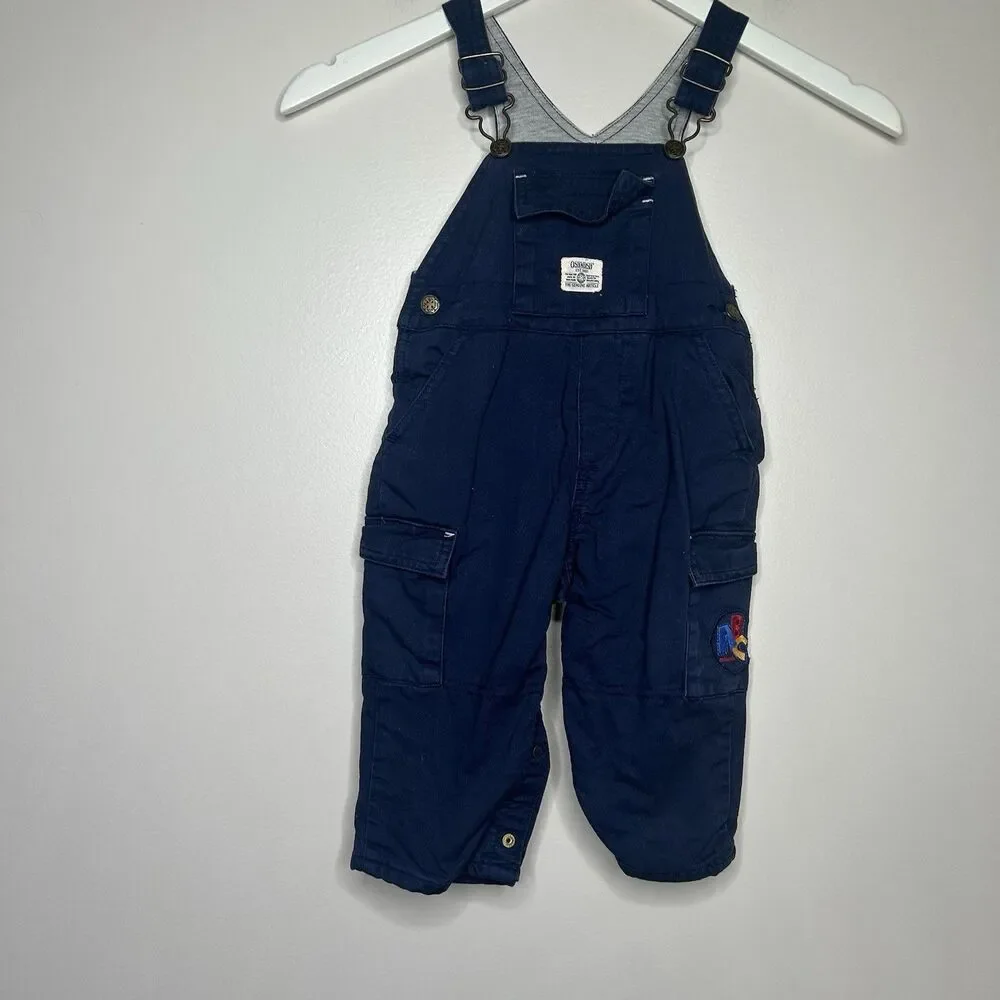 Vintage 90s Oshkosh ABC Navy Blue bib overalls 12 months